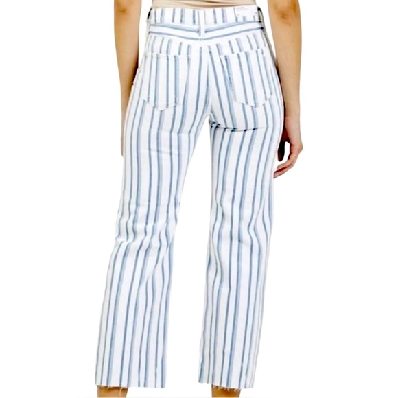 Joe’s Jeans The Blake High Rise Wide Leg Crop Jeans Blue White Striped Size 26 - Picture 2 of 10